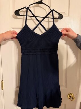Hollister Navy Knit Crochet-Detail Strappy Tank Dress